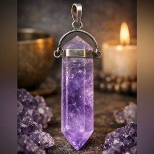 Sterling Silver Amethyst Point Pendant | Crystal Necklace | 2.25”